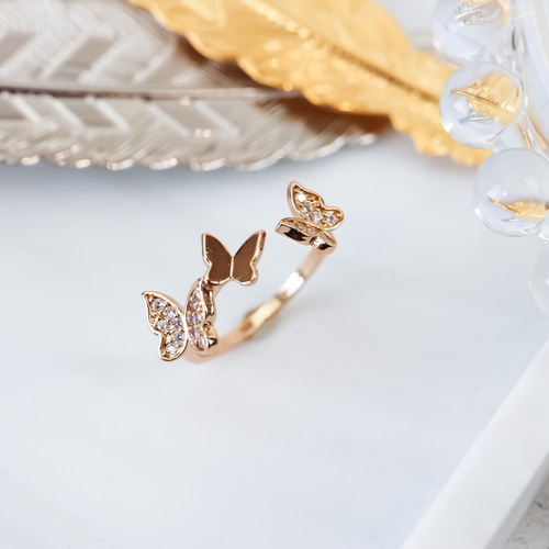 MR133】YG 幸福を呼び寄せる ちっちゃな蝶々のオープンリング