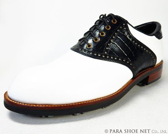 PARASHOE 本革 クラシック ゴルフシューズ サドル（白×黒）ワイズ3E 23cm～28cm（PSY-G101） 3枚目の画像