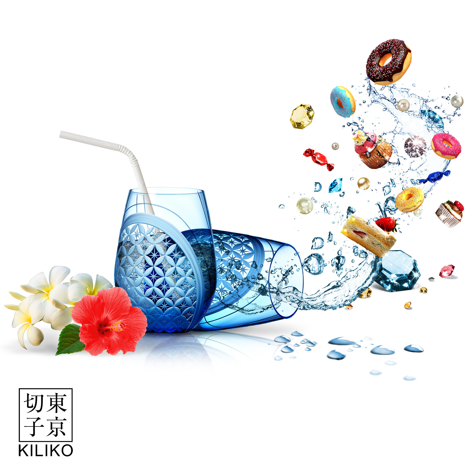 東京切子カフスボタン　菊　ステンド　紫