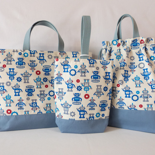 帆布とカラーオックスのレッスンバッグ 上履き入れ 体操着入れ 3点