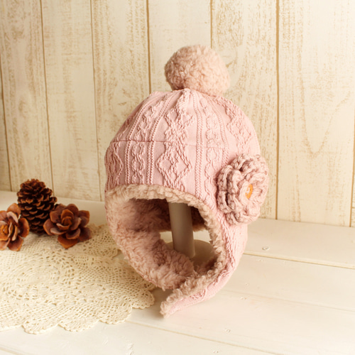 耳あて付帽子♪ベビーキッズ/アランアッシュピンク×モスピンクファー