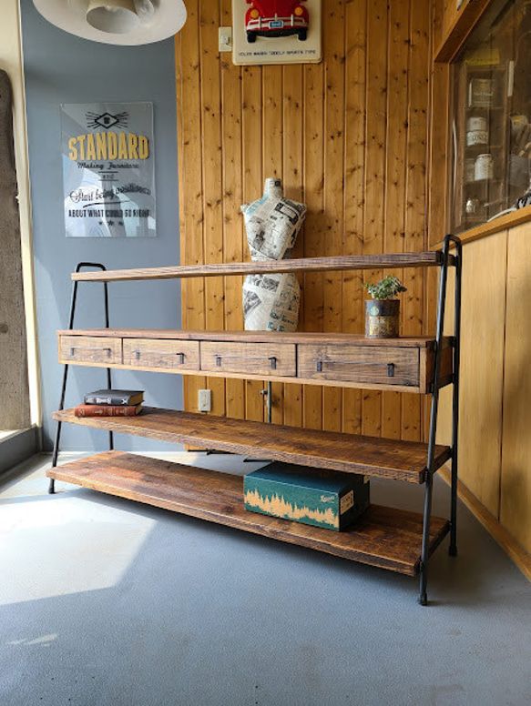 WIDE! WIDE! SHELF 170　古材×アイアンの家具 /シェルフ/ラック/食器棚/ WIDE