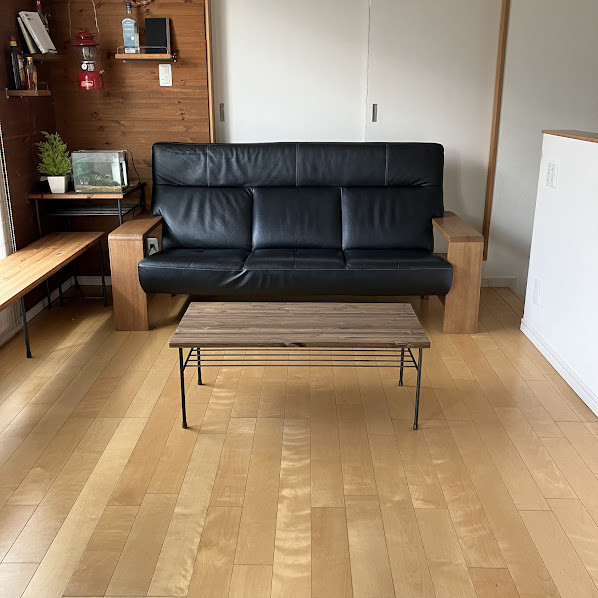 W90×D45　棚付ローテーブル　エボニー　オーダー可　アイアン