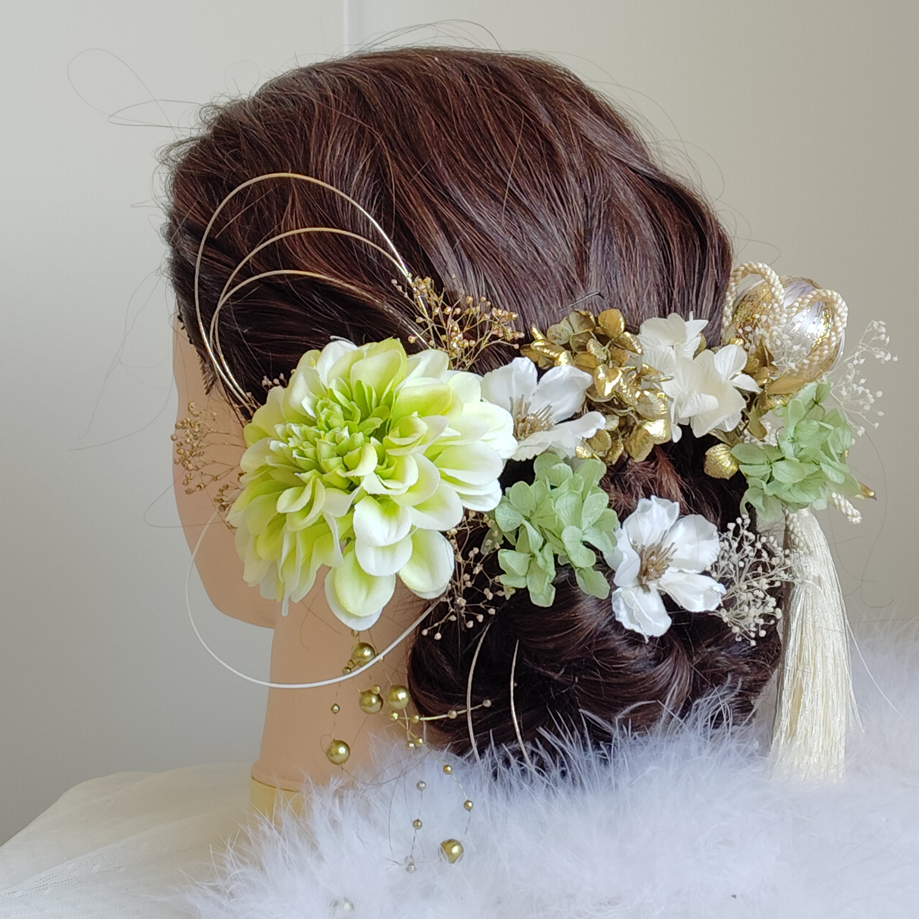 花華＿　枝垂れパールの和装髪飾り　結婚式髪飾り　卒業式髪飾り　成人式　卒業式　結婚式　成人式前撮り　前撮り　振袖　着物