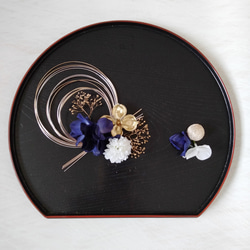 C7 結婚式 卒業式 成人式 髪飾り ヘッドドレス 青とオレンジ ドライ