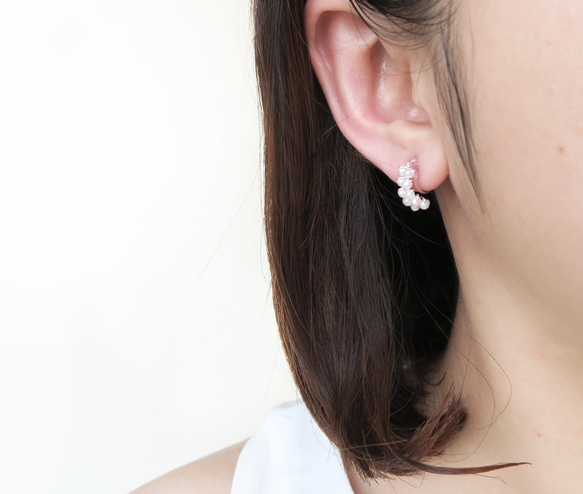 925純銀 珍珠C圈 耳環 或 耳夾 一對 第10張的照片