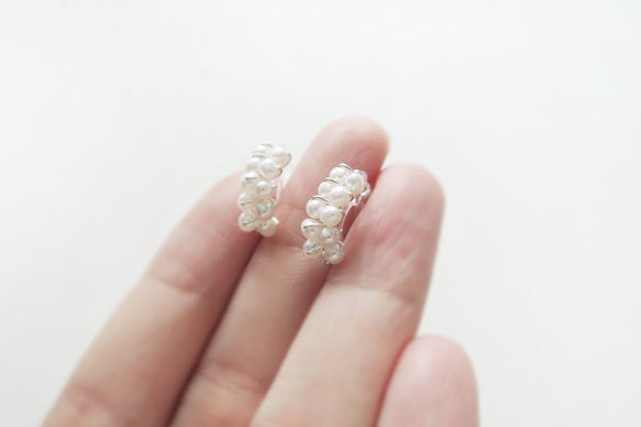 925純銀 珍珠C圈 耳環 或 耳夾 一對 第9張的照片