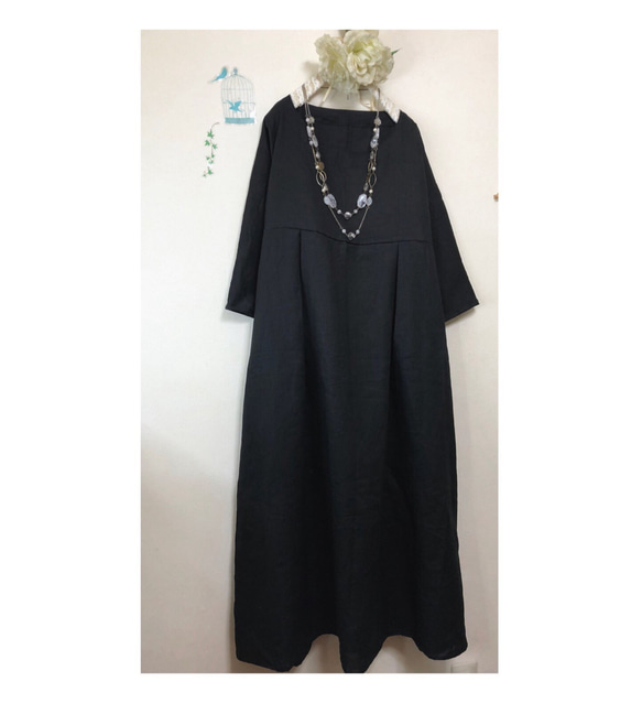 【美品】 リゼッタ バックリボンエプロンワンピース リネン タック 黒 美品】 リゼッタ バックリボンエプロンワンピース リネン タック