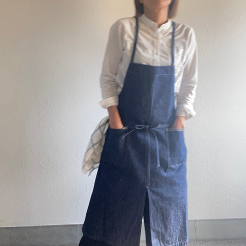 カフェなエプロン インディゴデニム エプロン K.K.P 通販 6375573