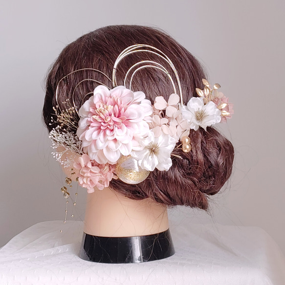 上品ジニアと小花の髪飾り 結婚式 成人式 卒業式 花嫁 和装 白無垢 色
