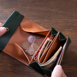 【人気No.1】二つ折り財布　ガバっと開く　ギャルソンウォレット　ヌメ革　グリーン　春財布　ダブルホック　aw-19hn 6枚目の画像