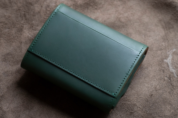 【人気No.1】二つ折り財布　ガバっと開く　ギャルソンウォレット　ヌメ革　グリーン　春財布　ダブルホック　aw-19hn 5枚目の画像