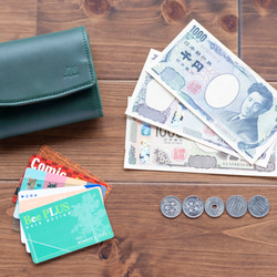 【人気No.1】二つ折り財布　ガバっと開く　ギャルソンウォレット　ヌメ革　グリーン　春財布　ダブルホック　aw-19hn 7枚目の画像