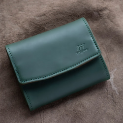 【人気No.1】二つ折り財布　ガバっと開く　ギャルソンウォレット　ヌメ革　グリーン　春財布　ダブルホック　aw-19hn 4枚目の画像