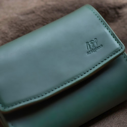 【人気No.1】二つ折り財布　ガバっと開く　ギャルソンウォレット　ヌメ革　グリーン　春財布　ダブルホック　aw-19hn 3枚目の画像