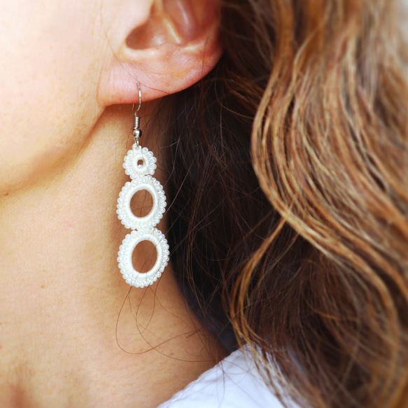 OYA crochet earrings [RING] Pearl White 第1張的照片
