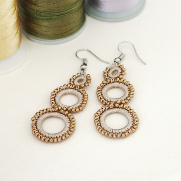 OYA crochet earrings [RING] Beige & Gold 第2張的照片