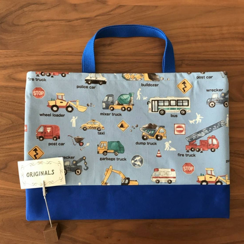 入園入学グッズ(働く車・水色) プールバッグ『働く車デニム風ブルー☆紺』sp-32 入園入学