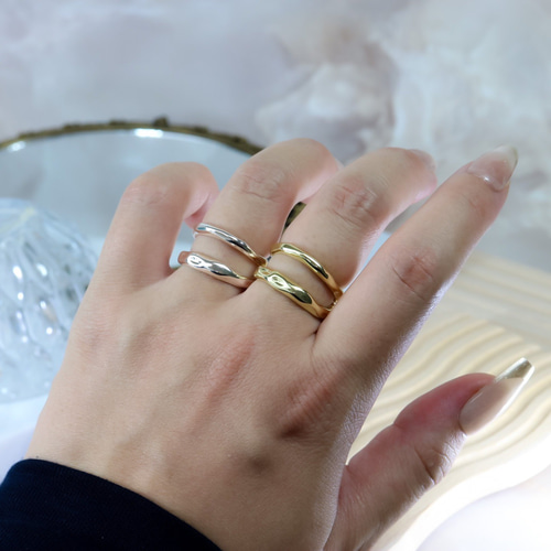 MR146】YG 2連風 槌目 ダブルニュアンスリング／着け心地の良い