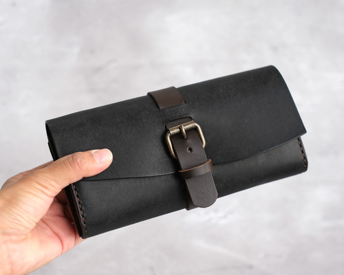 10％値下げ　本革　長財布 黒 レザー フラップ式 手縫い ハンドメイド bb00391e7572d7140e643d55f8dc77