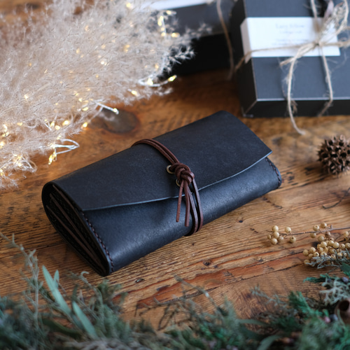 guruguru 長財布 ブラック］春財布 本革手縫い 大容量 紐 グルグル 革