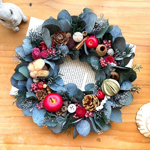 リンゴのクリスマスリース 三日月リース リンゴのクリスマスリース 三日月リース リンゴのクリスマス