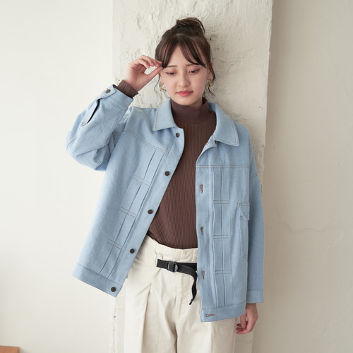 【美品】RATAさん デニムジャケットライトブルー ﾓﾘﾉｶﾞｯｺｳ デニムなのに暖かな着心地 中綿入りデニムブルゾンジャケット