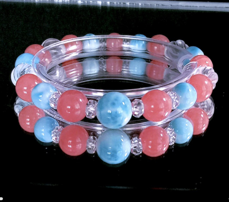 【再販】✿天然色(厳選)天然色ラリマー11mm*高発色インカローズ４A級ブレスレット