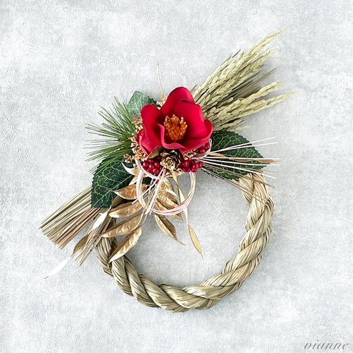しめ縄リース　赤い椿　白い椿 3e05ed170f40f9f8ba43e95cb7b791