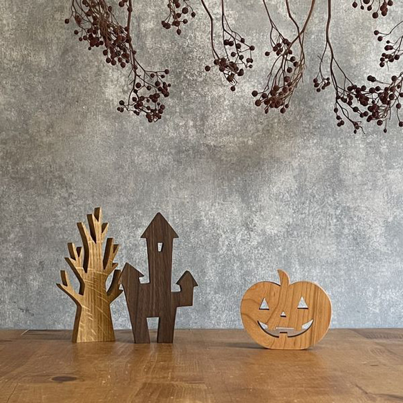 【送料無料】ハロウィン オブジェ セット Ｂ 置物 かぼちゃ 洋館 枯れ木 木製 インテリア 雑貨 ナチュラル 2枚目の画像