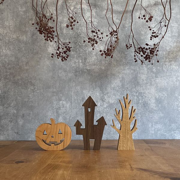 【送料無料】ハロウィン オブジェ セット Ｂ 置物 かぼちゃ 洋館 枯れ木 木製 インテリア 雑貨 ナチュラル 3枚目の画像