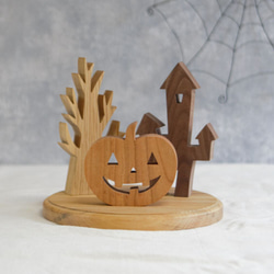 ハロウィン オブジェ セット B｜2025 置物 かぼちゃ 洋館 枯れ木 木製