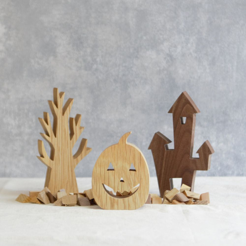 ハロウィン オブジェ セット B｜2025 置物 かぼちゃ 洋館 枯れ木 木製