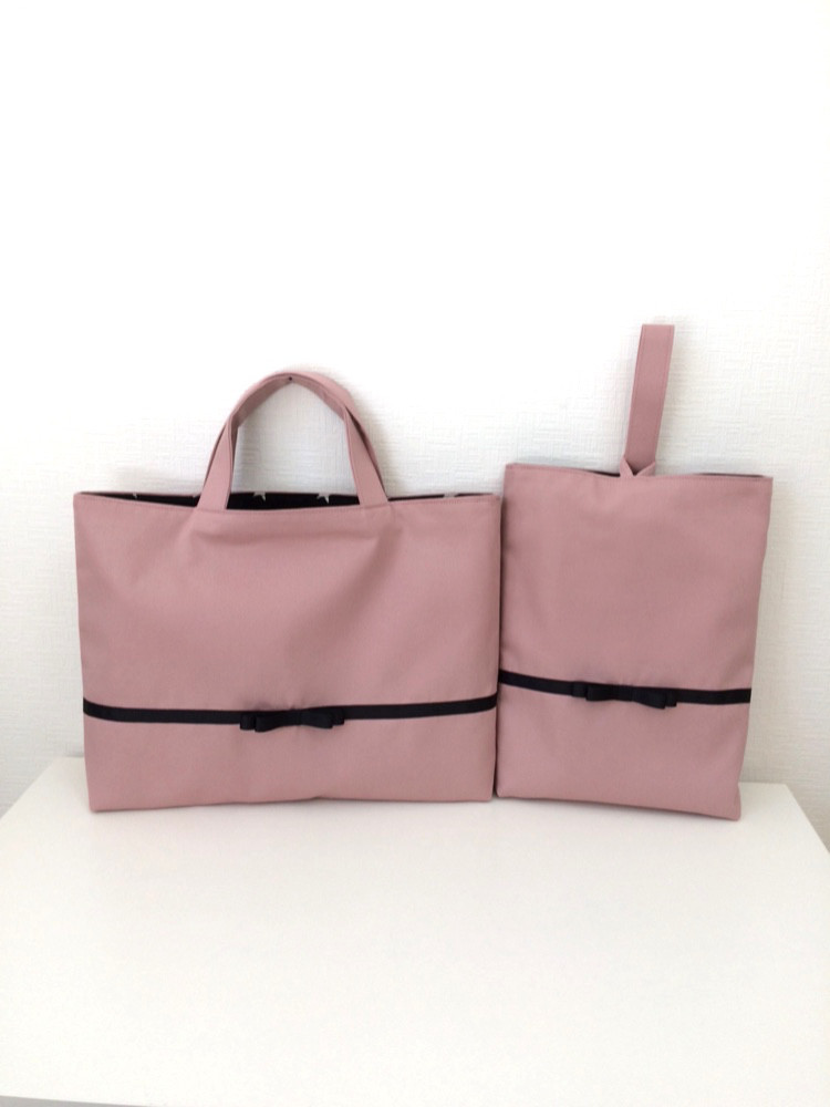 入園入学グッズ【サイズオーダー】リボンのレッスンバック&上履き入れ