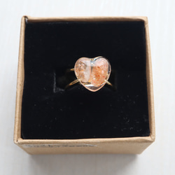 サンストーン オレンジ ハート ダブルクロス リング レジン 指輪 原石 天然石 8枚目の画像