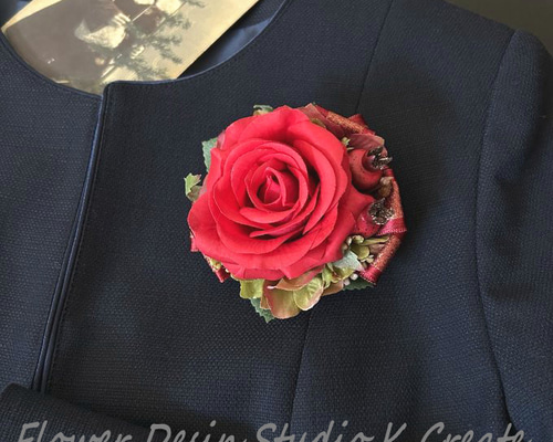 希少　カネコイサオ　ヴィンテージ　ローズコサージュ　２点セット　リボン　赤白 希少 カネコイサオ ヴィンテージ ローズコサージュ 2点セット リボン