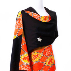 スカーフNo.224 *蝴蝶兒*設計師手作日本古董毛料蝴蝶網紋紅色黑色撞色拼接棉質圍巾 披肩 第1張的照片
