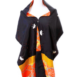 スカーフNo.224 *蝴蝶兒*設計師手作日本古董毛料蝴蝶網紋紅色黑色撞色拼接棉質圍巾 披肩 第10張的照片