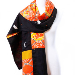 スカーフNo.224 *蝴蝶兒*設計師手作日本古董毛料蝴蝶網紋紅色黑色撞色拼接棉質圍巾 披肩 第9張的照片