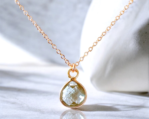 淡く澄んだ光をまとう・:*宝石質グリーンアメジストの14kgfネックレス