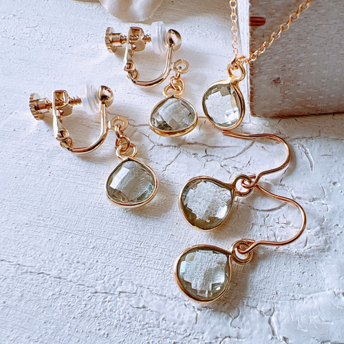 淡く澄んだ光をまとう・:*宝石質グリーンアメジストの14kgfネックレス