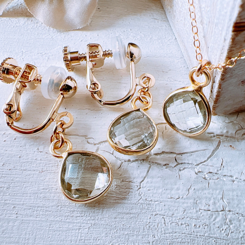 淡く澄んだ光をまとう・:*宝石質グリーンアメジストの14kgfネックレス