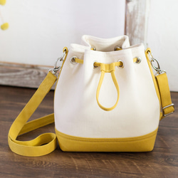 帆布ミニショルダーバッグ Sサイズ【キナリxイエロー】可愛い2WAY巾着