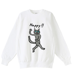快樂貓貓灰色貓俄羅斯藍色寬鬆男女通用刷背運動衫插圖 第8張的照片
