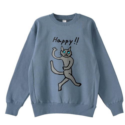 ハッピーキャット 猫 グレー猫 ロシアンブルー ゆるめ ユニセックス 裏