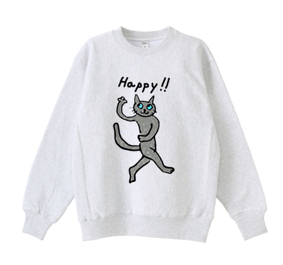 新品未使用　CreepHyp 猫イラスト スウェット　グレー ハッピーキャット 猫 グレー猫 ロシアンブルー ゆるめ ユニセックス 裏