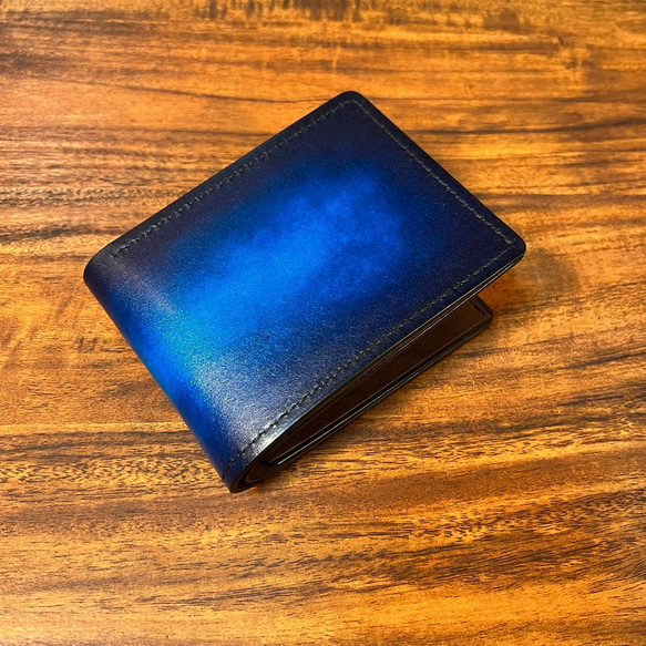 革の手染め- 二つ折り財布 / ブルー（青+紺） 10枚目の画像