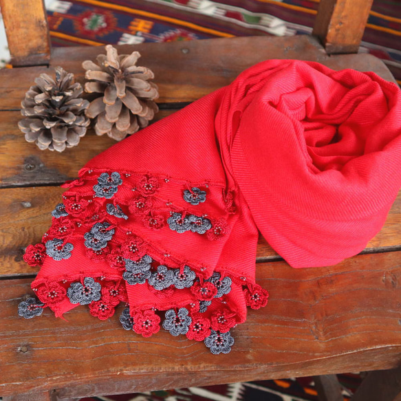 [Resale] OYA Pashmina shawl [MARY] Scarlet 第2張的照片