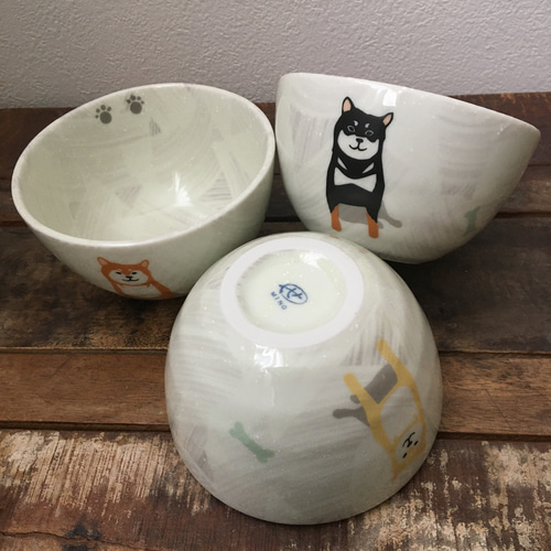 動物イラスト付き陶器茶碗2個セット