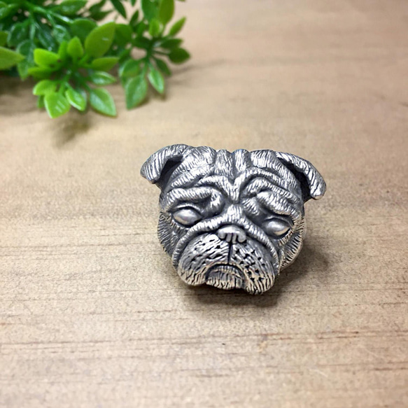 ぶさかわオッサン犬パグシルバーリング 指輪・リング 金霓工房